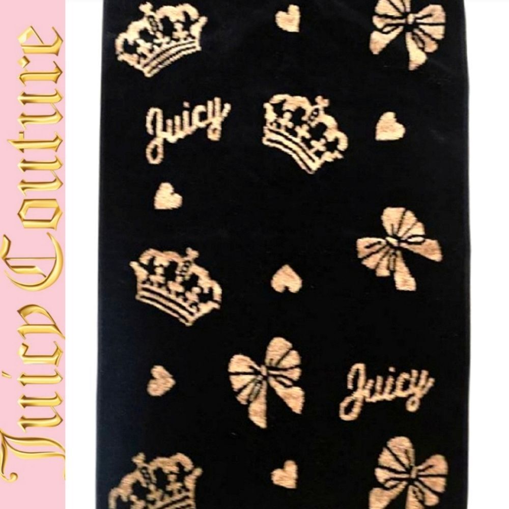 Juicy Couture Home Signature Logo Crown & Bow Hand Towel- Black/Gold
